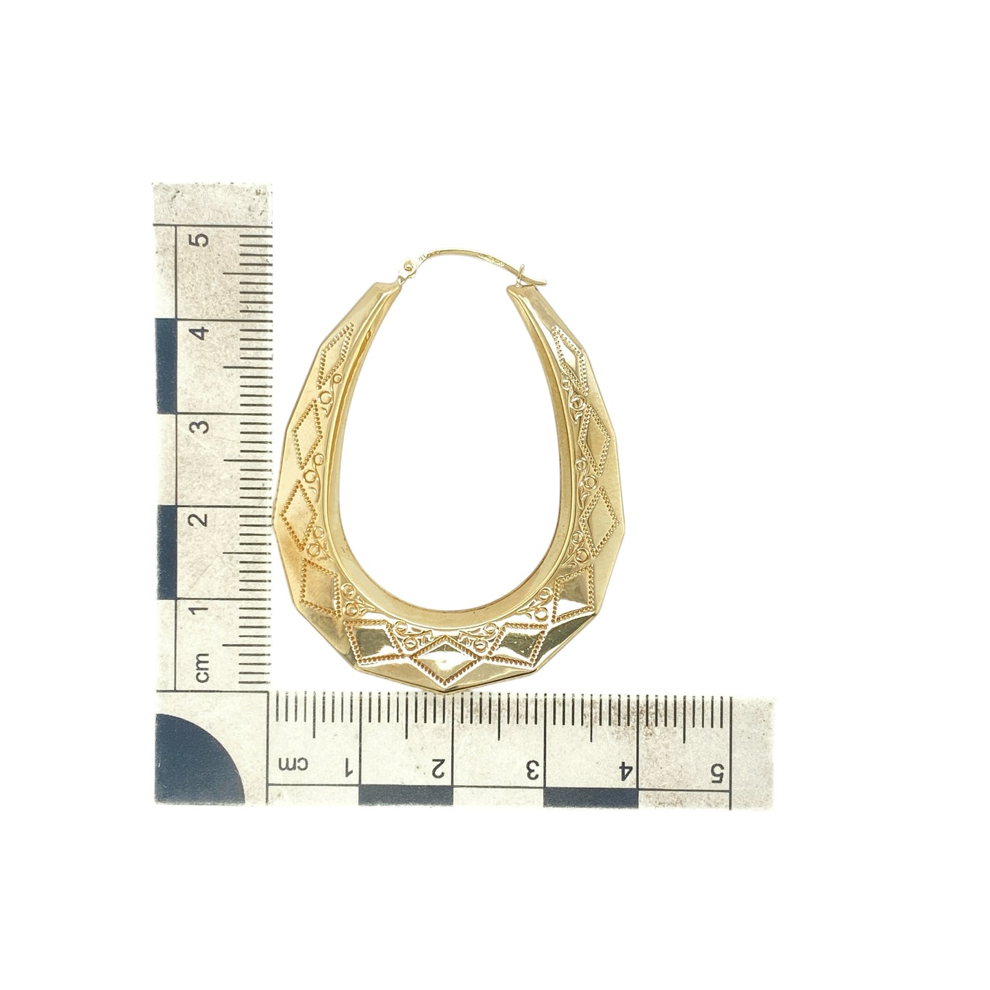 9ct Gold Patterned Large Creole Earrings
