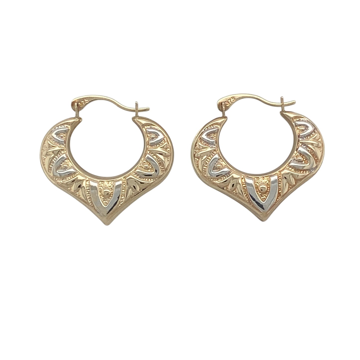 9ct Gold Patterned Heart Creole Earrings