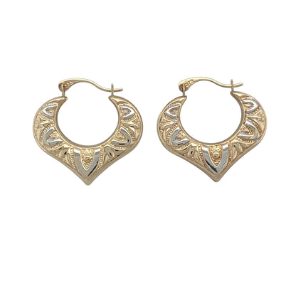 9ct Gold Patterned Heart Creole Earrings