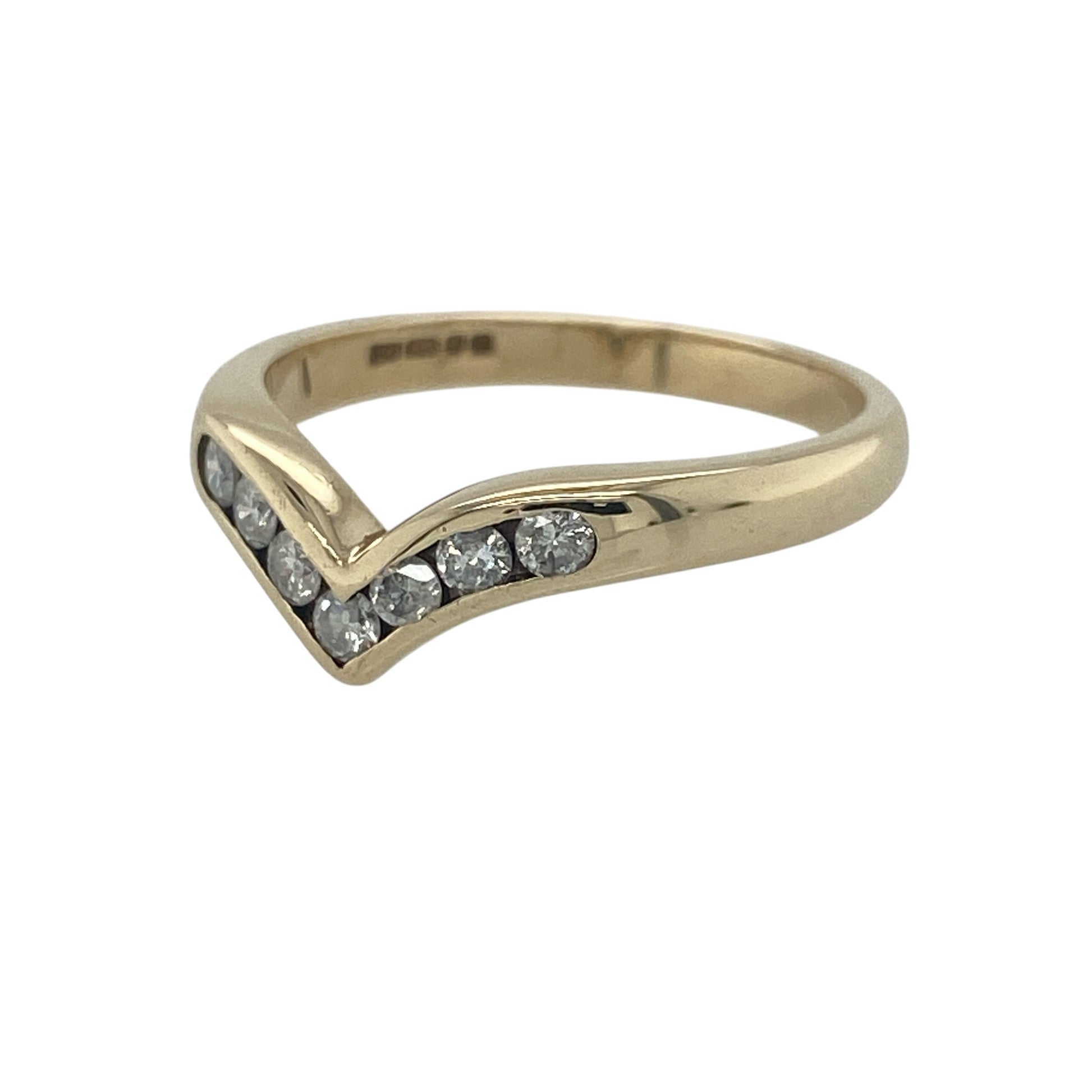 Elegant and full of meaning, this pre-owned 9ct yellow gold diamond wishbone ring combines timeless symbolism with sparkling brilliance. Set with approximately 0.25 carats of diamonds, its graceful wishbone design makes it a beautiful choice for everyday wear or as a meaningful gift.

Design: The ring features the classic wishbone shape, creating a graceful V-shaped silhouette that is both elegant and versatile.