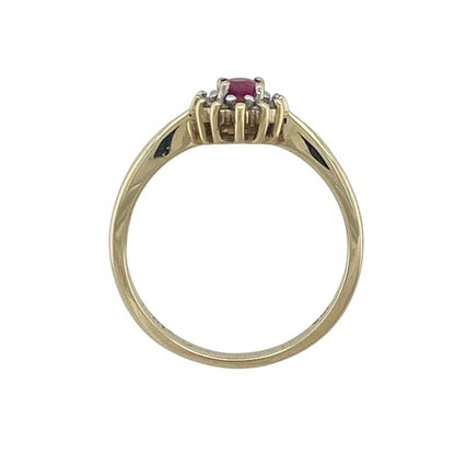 9ct Gold Diamond & Ruby Cluster Ring