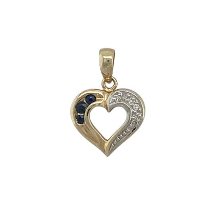 9ct Gold Diamond & Sapphire Open Heart Pendant