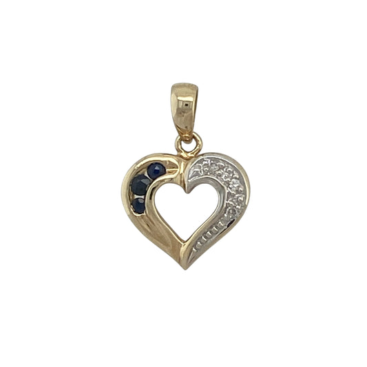 9ct Gold Diamond & Sapphire Open Heart Pendant