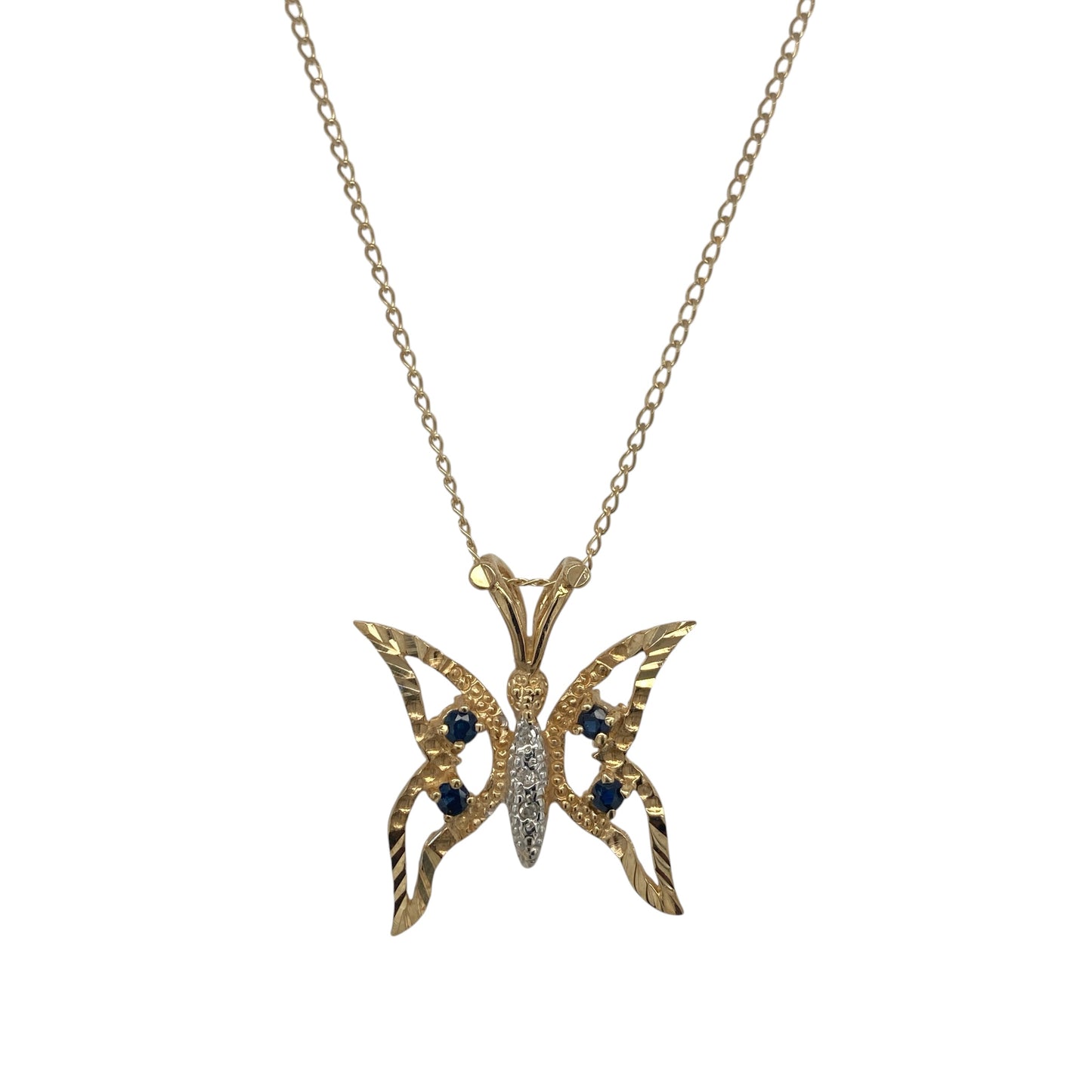 9ct Gold Diamond & Sapphire Butterfly 16" Necklace
