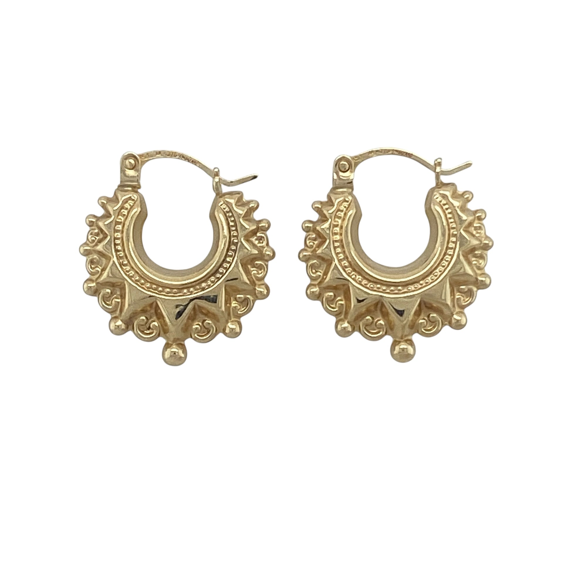 9ct Gold Fancy Patterned Hoop Creole Earrings