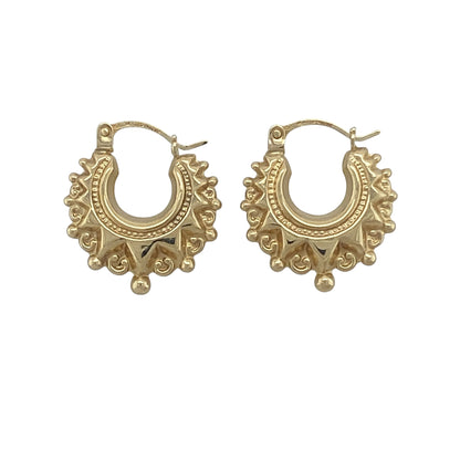 9ct Gold Fancy Patterned Hoop Creole Earrings