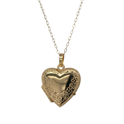 9ct Gold Flower Patterned Heart 16" Necklace