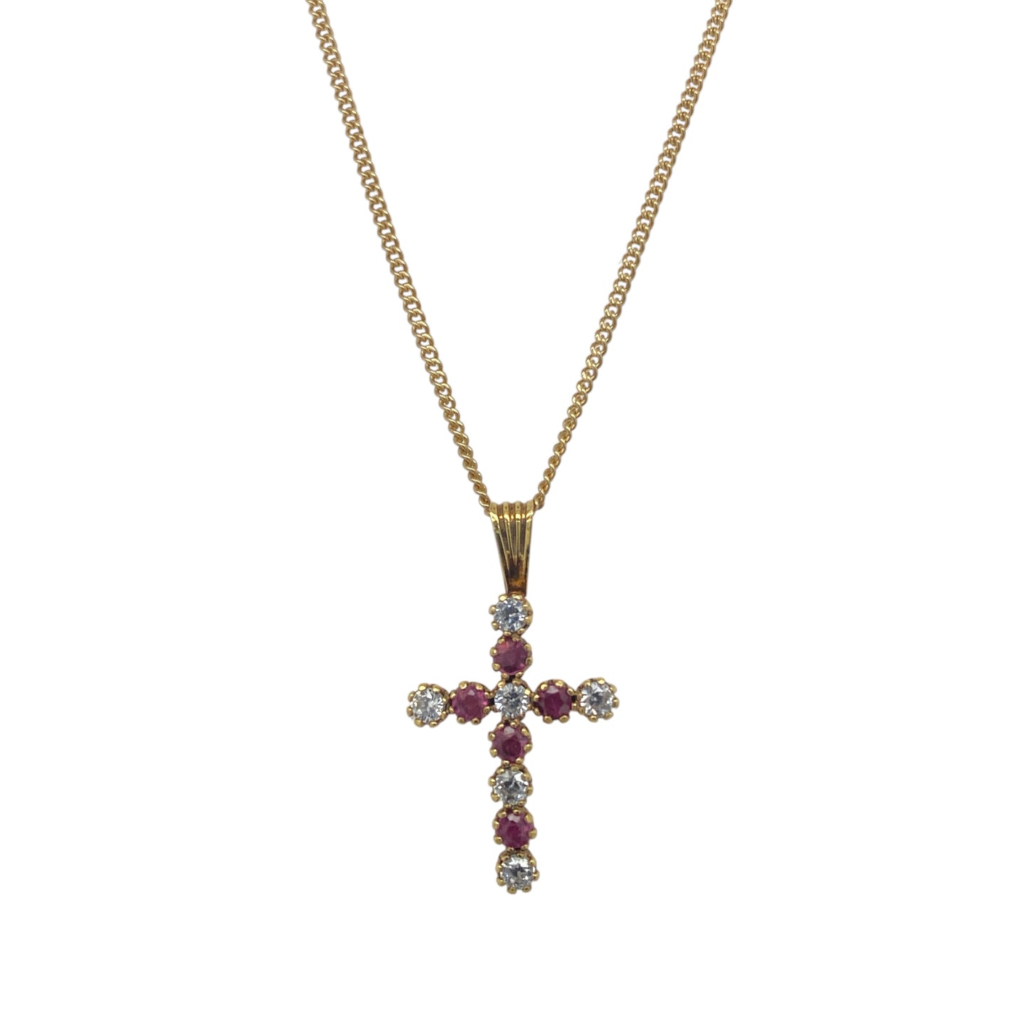 9ct Gold Ruby & Cubic Zirconia Cross 16" Necklace