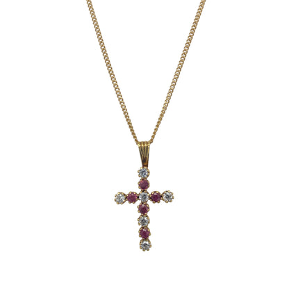 9ct Gold Ruby & Cubic Zirconia Cross 16" Necklace