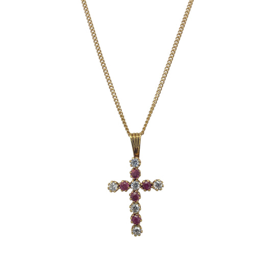 9ct Gold Ruby & Cubic Zirconia Cross 16" Necklace
