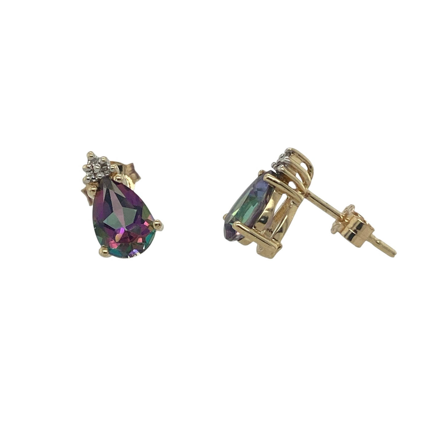 9ct Gold Diamond & Mystic Topaz Teardrop Stud Earrings