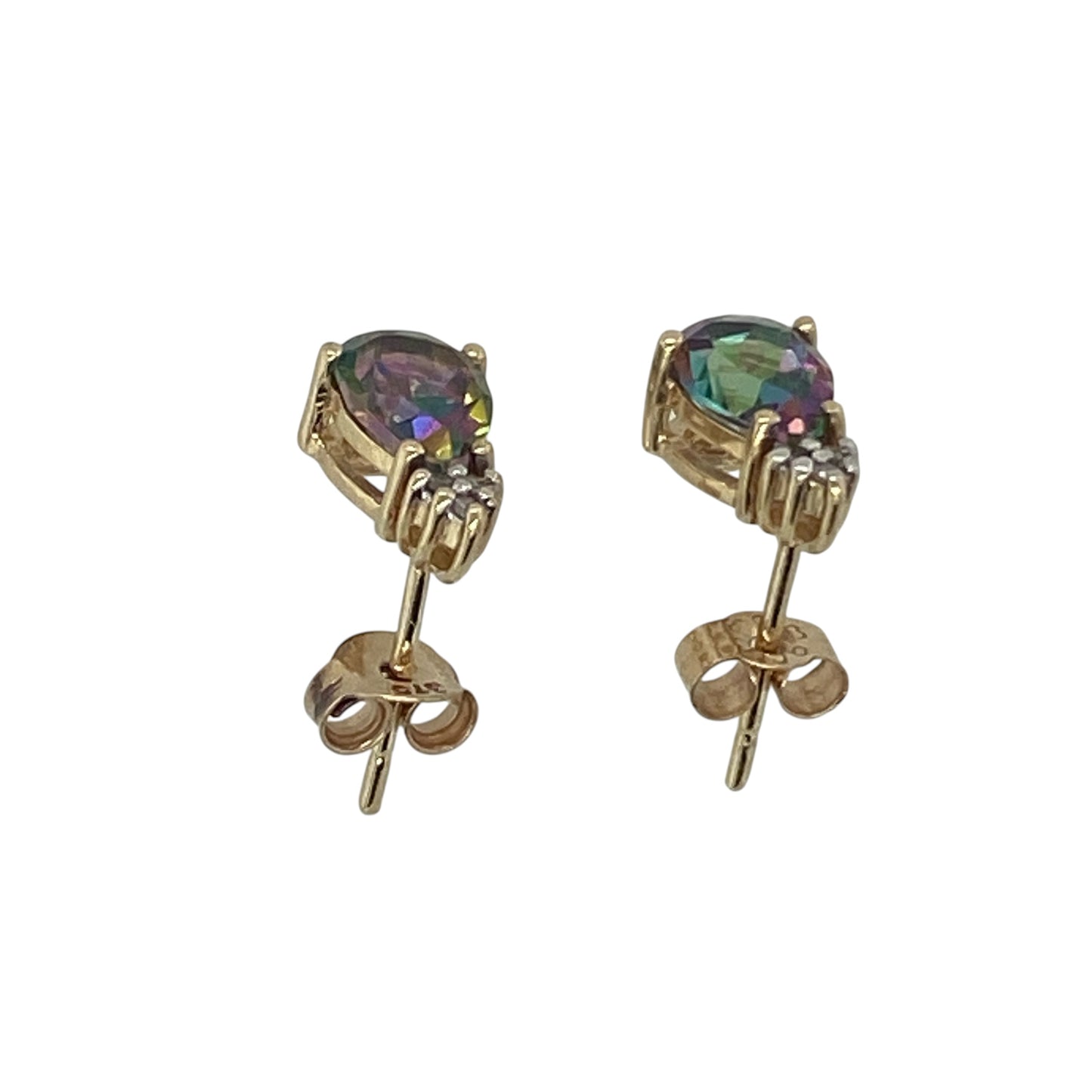 9ct Gold Diamond & Mystic Topaz Teardrop Stud Earrings