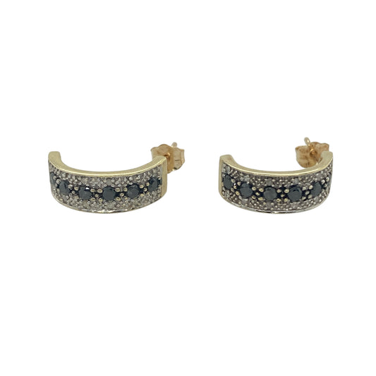 9ct Gold & Black and White Diamond Curved Stud Earrings