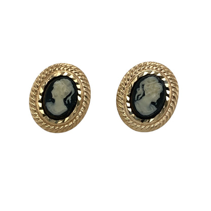 Add vintage elegance to your jewellery collection with these pre-owned 9ct yellow gold black cameo oval stud earrings, featuring a timeless cameo design that brings classic charm to both everyday outfits and special occasions.

Design: The earrings feature elegant oval black cameo stones, each measuring approximately 8mm by 6mm. Their traditional cameo profile creates a sophisticated vintage-inspired look that never goes out of style.