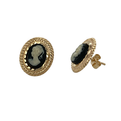 9ct Gold & Black Cameo Oval Stud Earrings