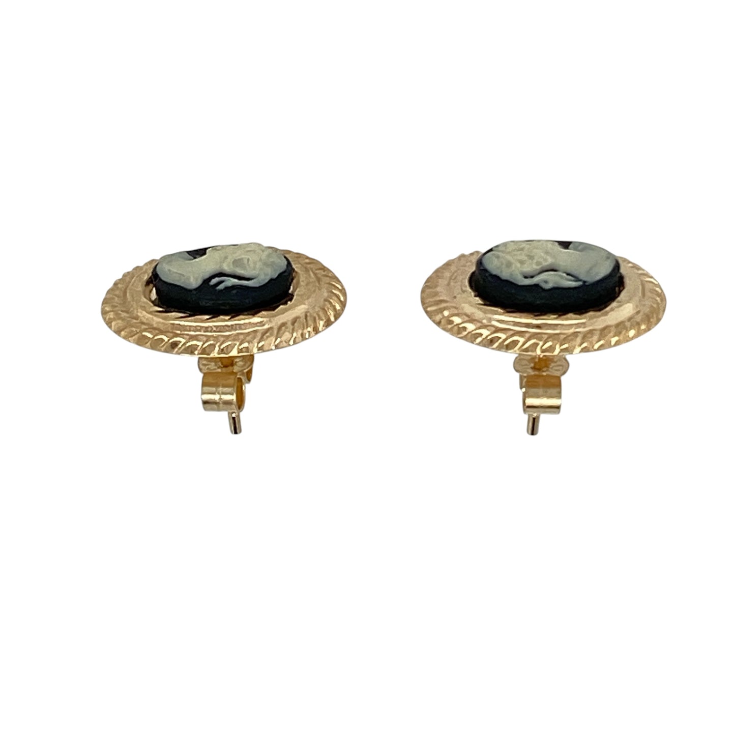 9ct Gold & Black Cameo Oval Stud Earrings
