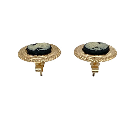 9ct Gold & Black Cameo Oval Stud Earrings