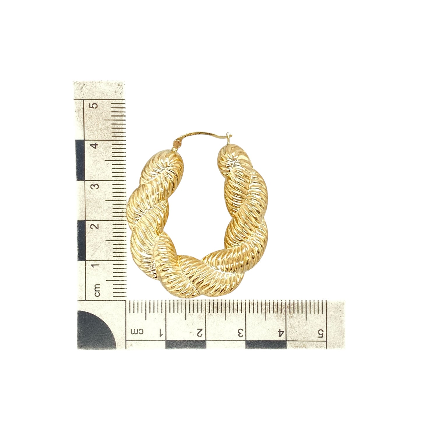 9ct Gold Plaited Textured Twisted Oval Creole Earrings