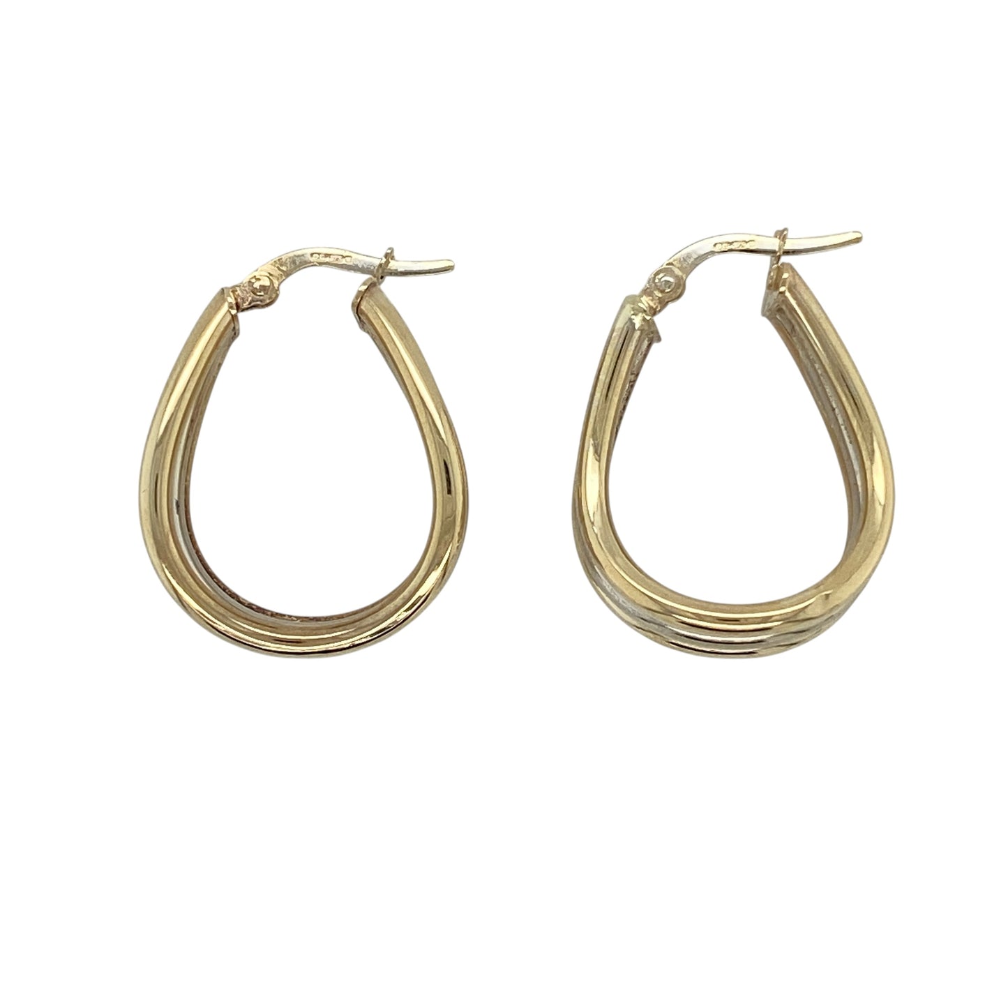 9ct Gold Three Strand Wave Creole Earrings