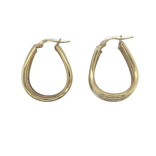 9ct Gold Three Strand Wave Creole Earrings