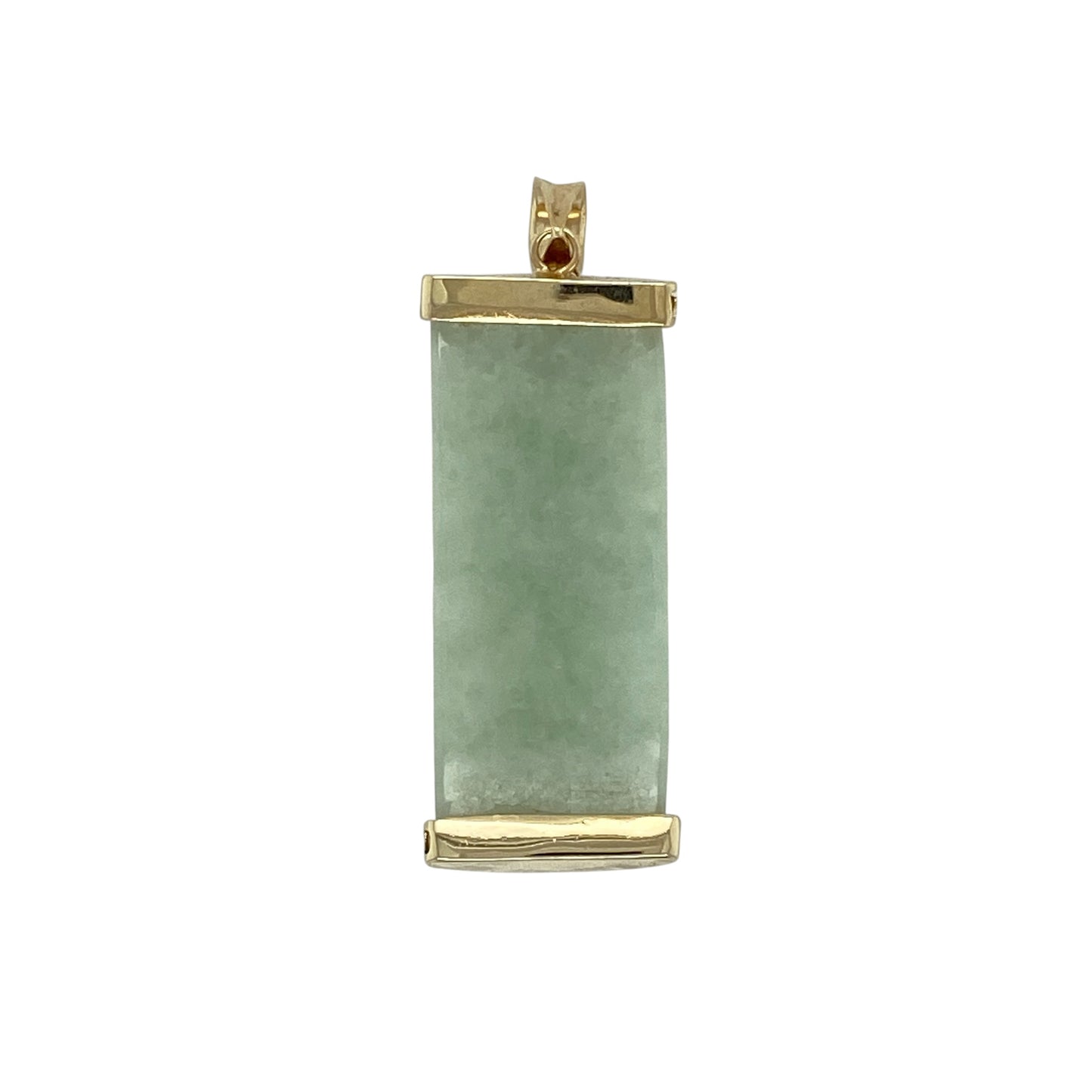 Add timeless elegance and natural beauty to your jewellery collection with this pre-owned 9ct yellow gold jade pendant, featuring an oriental-inspired design with a curved gold bar that beautifully showcases the rich green jade.

Design: The pendant features a polished jade drop suspended from a curved yellow gold bar, creating a graceful oriental-inspired design with a classic and elegant appearance. The flowing lines and natural jade make it a distinctive piece for everyday wear or special occasions.