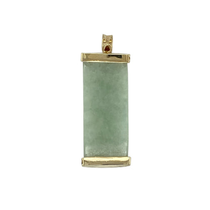 Add timeless elegance and natural beauty to your jewellery collection with this pre-owned 9ct yellow gold jade pendant, featuring an oriental-inspired design with a curved gold bar that beautifully showcases the rich green jade.

Design: The pendant features a polished jade drop suspended from a curved yellow gold bar, creating a graceful oriental-inspired design with a classic and elegant appearance. The flowing lines and natural jade make it a distinctive piece for everyday wear or special occasions.