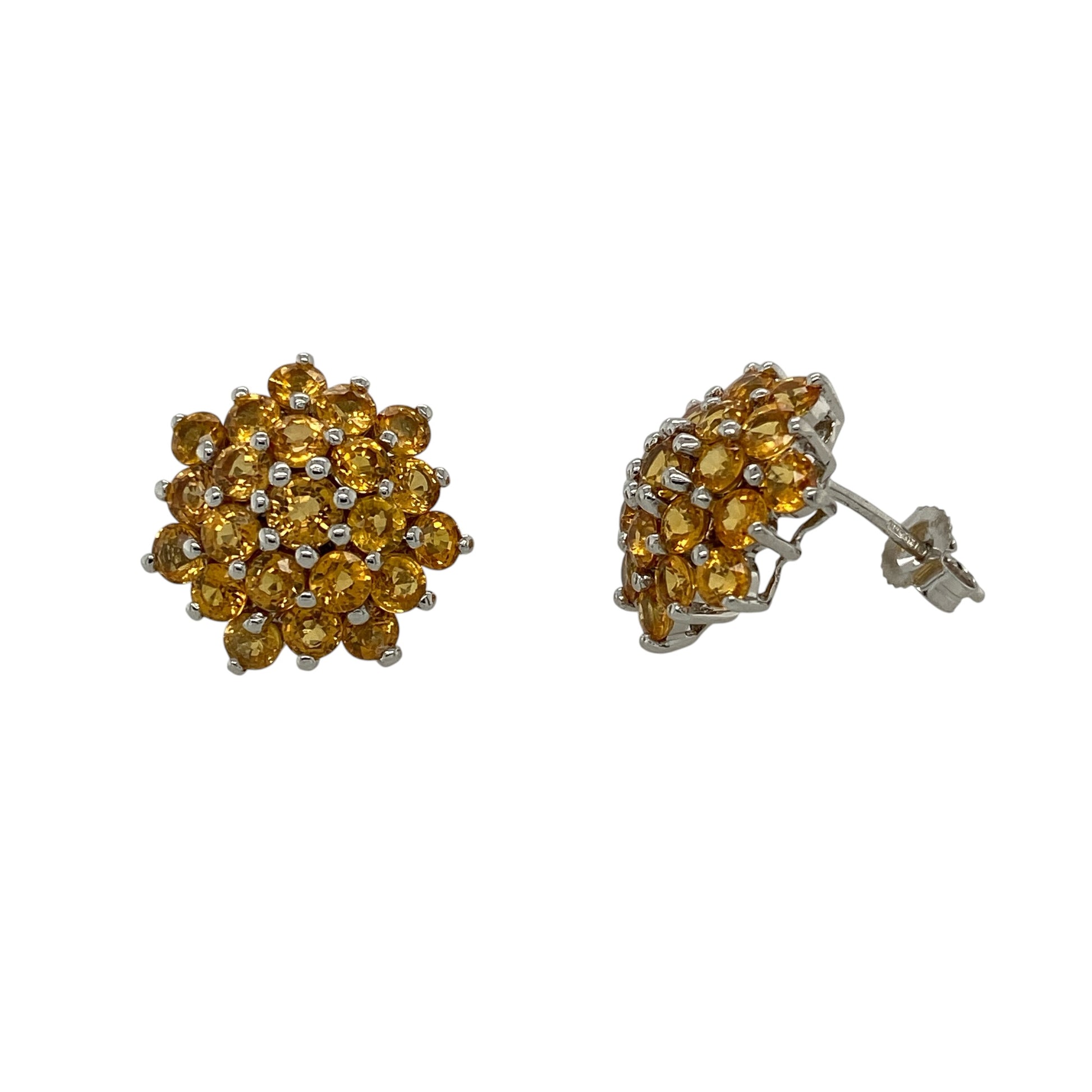 9ct White Gold & Citrine Cluster Stud Earrings