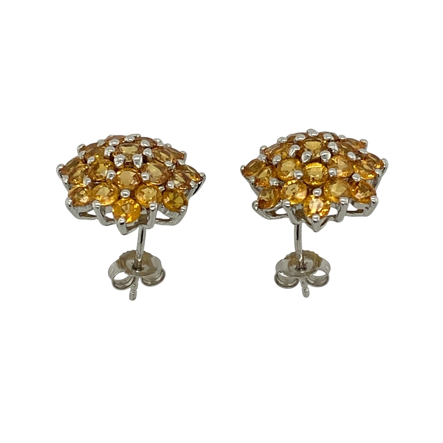 9ct White Gold & Citrine Cluster Stud Earrings