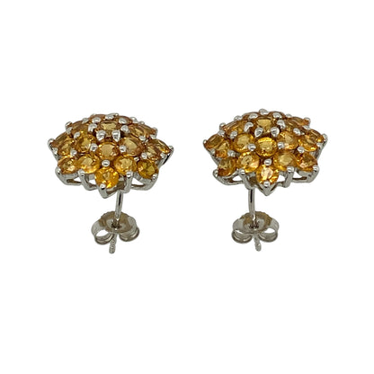 9ct White Gold & Citrine Cluster Stud Earrings