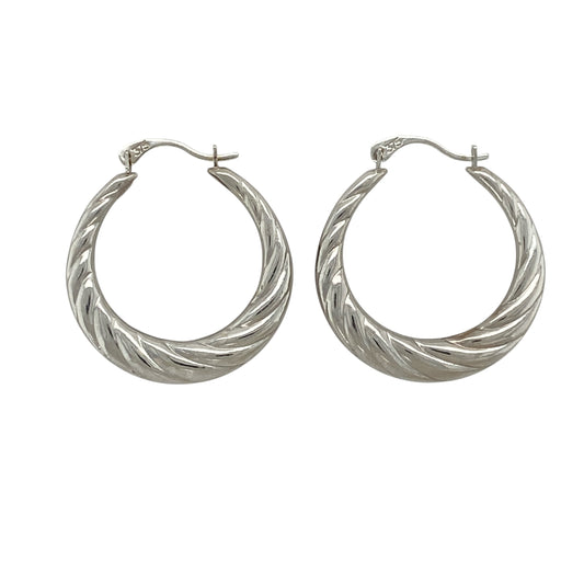 9ct White Gold Twisted Hoop Creole Earrings