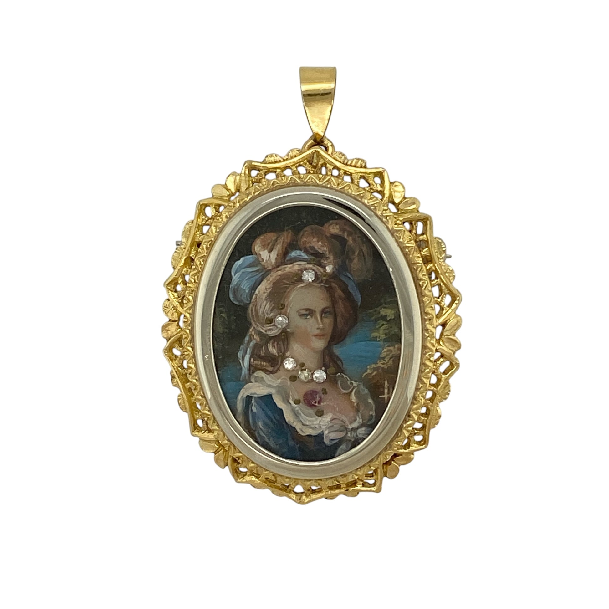 18ct Gold Vintage Nouveau Portrait Marie Antoinette Brooch/Pendant