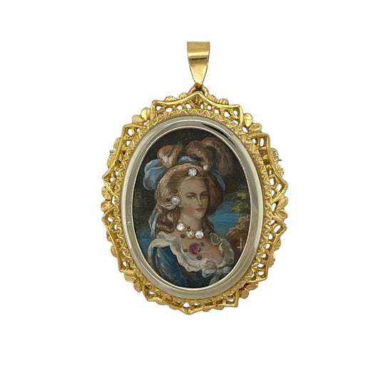 18ct Gold Vintage Nouveau Portrait Marie Antoinette Brooch/Pendant