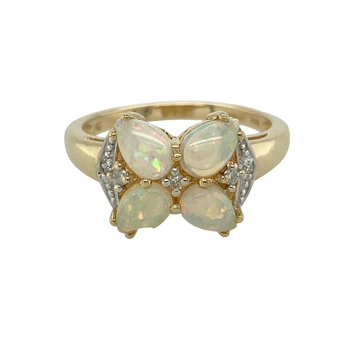 14ct Gold Diamond & Opalique Flower Ring