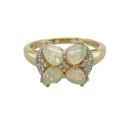 14ct Gold Diamond & Opalique Flower Ring
