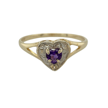 9ct Gold Diamond & Amethyst Heart Ring