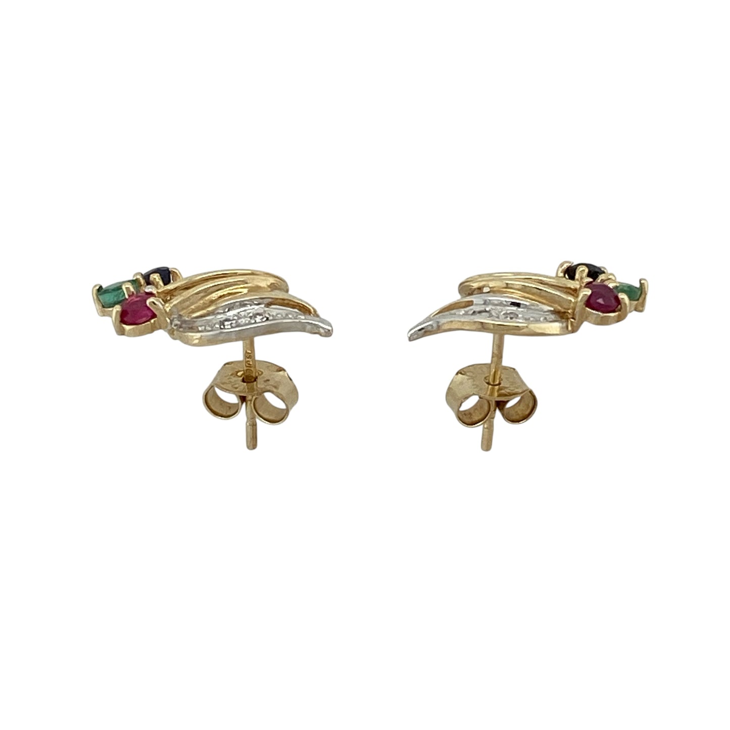 9ct Gold Diamond & Gemstone Swirl Style Stud Earrings