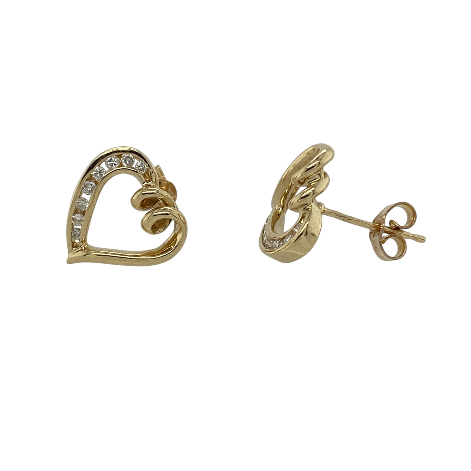 9ct Gold & Diamond Open Heart Stud Earrings