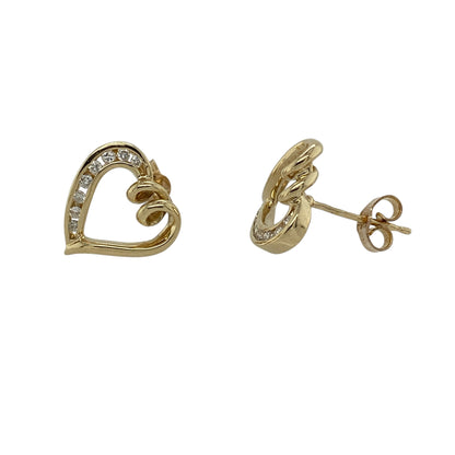 9ct Gold & Diamond Open Heart Stud Earrings