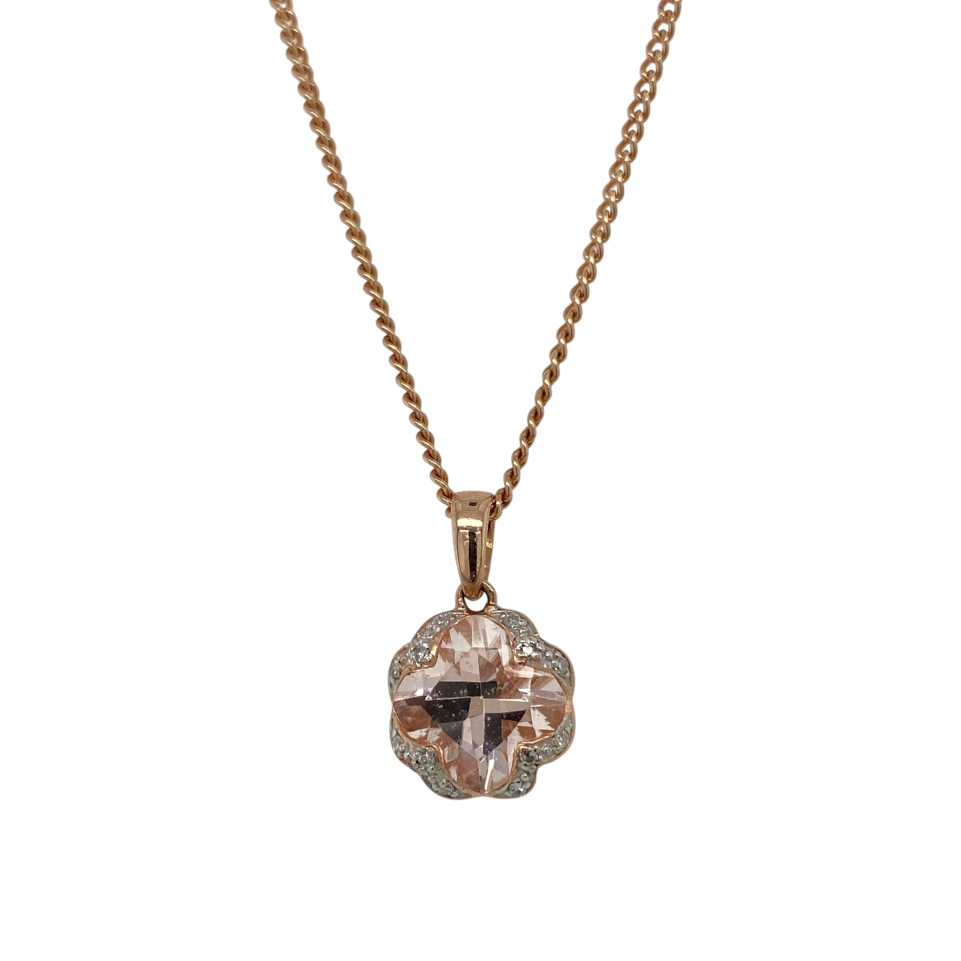 9ct Gold Diamond & Morganite 18" Necklace