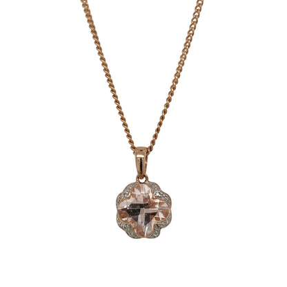 9ct Gold Diamond & Morganite 18" Necklace