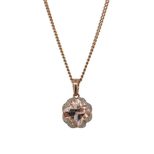 9ct Gold Diamond & Morganite 18" Necklace