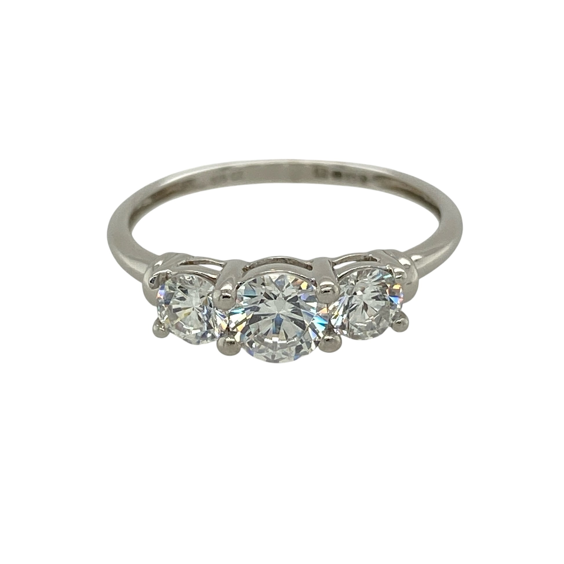9ct White Gold & Cubic Zirconia Trilogy Ring