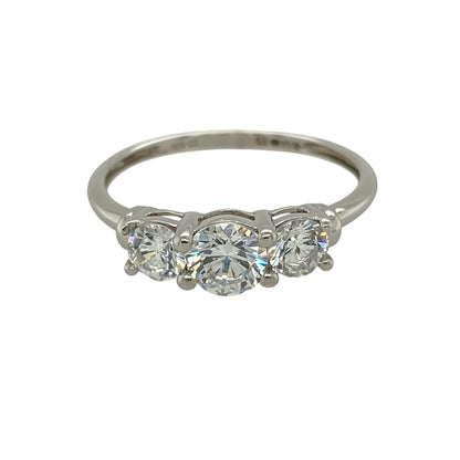 9ct White Gold & Cubic Zirconia Trilogy Ring