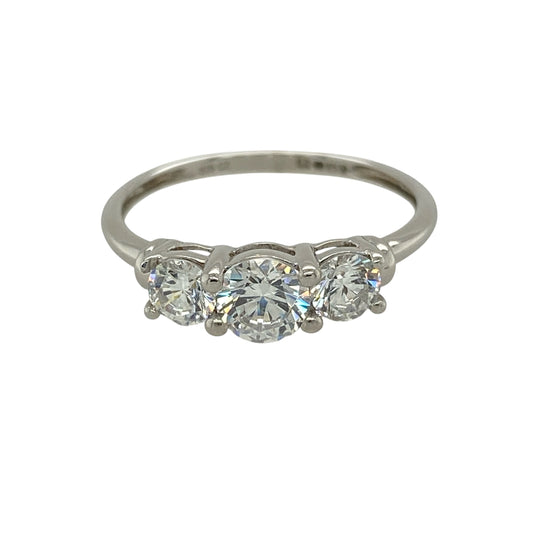 9ct White Gold & Cubic Zirconia Trilogy Ring