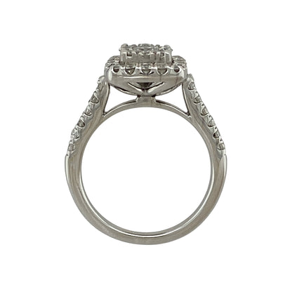 9ct White Gold & Diamond Halo Cluster Ring