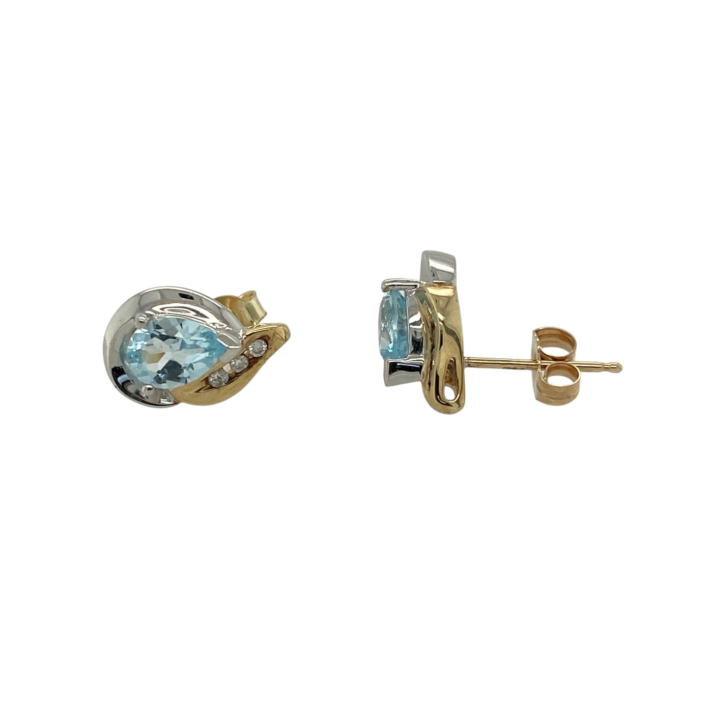 9ct Gold Diamond & Blue Topaz Teardrop Stud Earrings