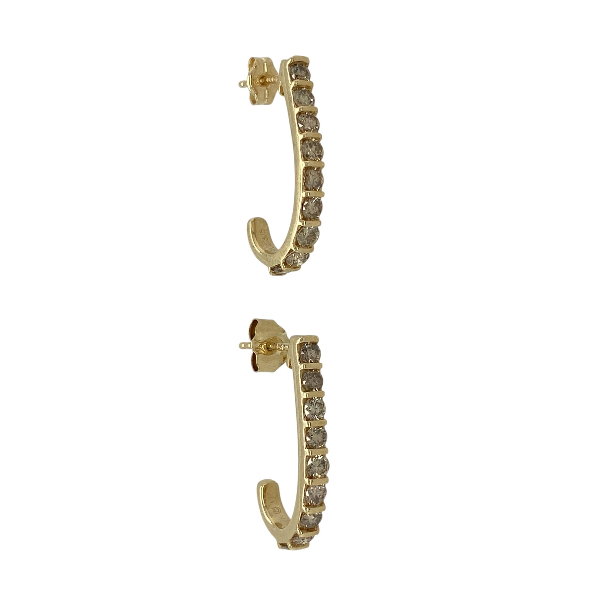 9ct Gold & Diamond Curved Bar Stud Earrings