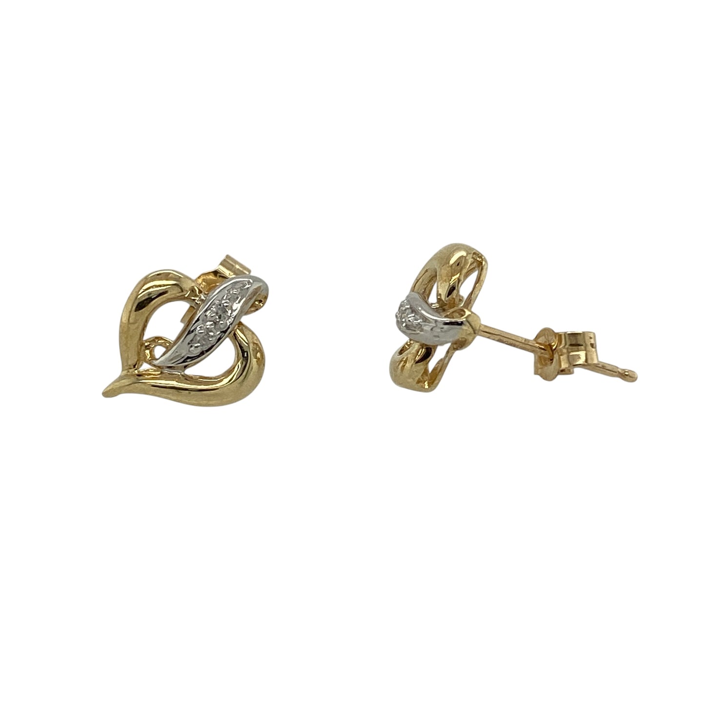 9ct Gold & Diamond Heart Stud Earrings