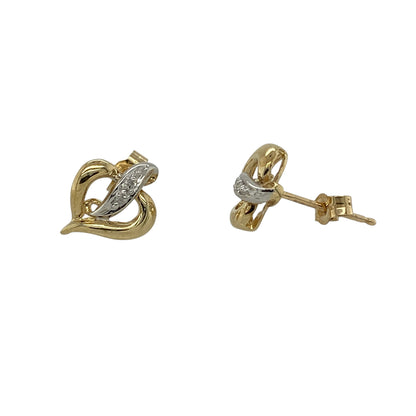 9ct Gold & Diamond Heart Stud Earrings