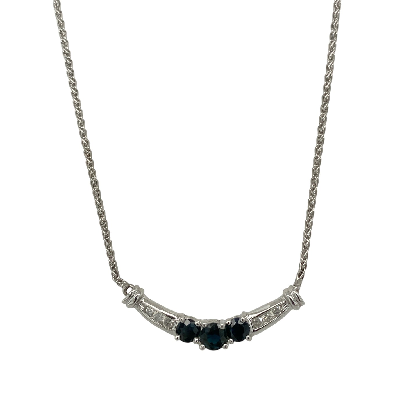 10ct White Gold Diamond & Sapphire 17" Necklace